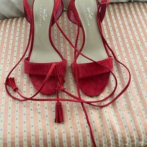 Lord and Taylor Red Suede Tassel Wrap Heels